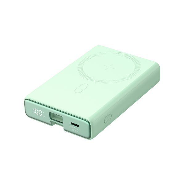 Magnētiskā PowerBank 1000mah 20W ar statīvu + zibens kabelis - USB -C zaļš