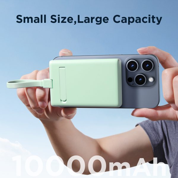 Magnētiskā PowerBank 1000mah 20W ar statīvu + zibens kabelis - USB -C zaļš