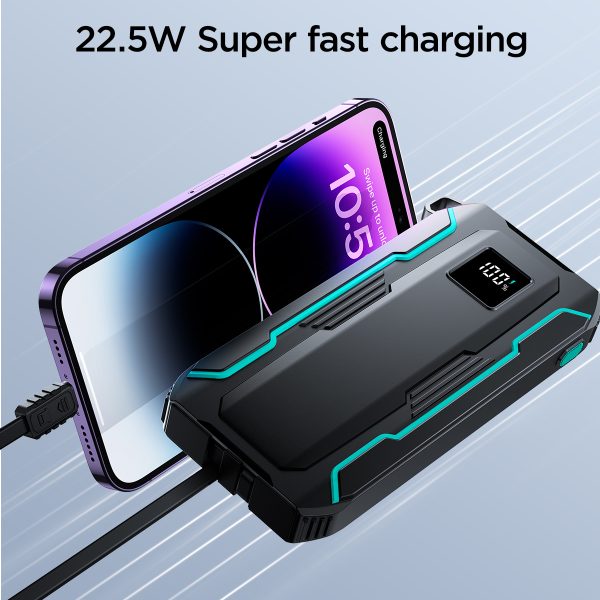 Āra 1000mAh bezceļa PowerBank ar iebūvētu USB-C un zibens melniem kabeļiem