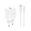 USB-A 18W tīkla lādētājs ar USB-A-USB-C balto kabeli