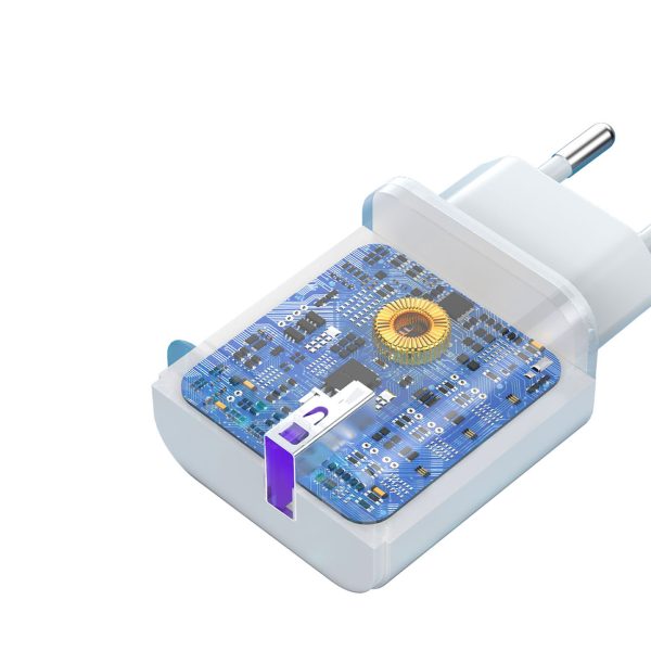 USB-A 18W tīkla lādētājs ar USB-A-USB-C balto kabeli