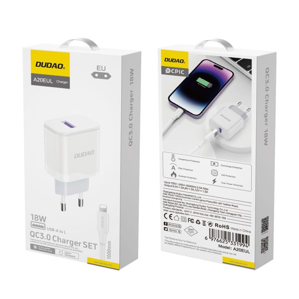 USB-A 18W tīkla lādētājs ar iPhone USB-A-Lighting White
