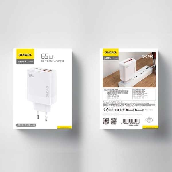 GAN 2X USB-A / 2XUSB-C PD 65W baltais lādētājs