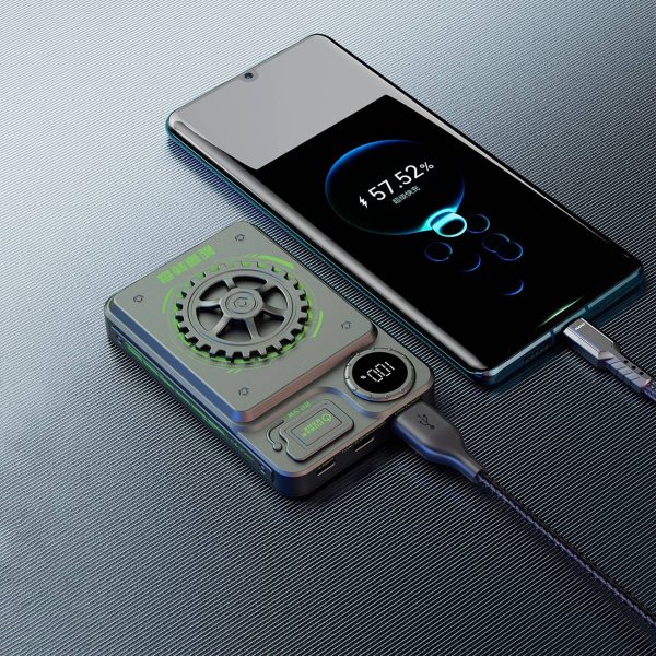 Stilīgs PowerBank 1000MAH 22.5W USB-A / USB-C ar pelēku displeju