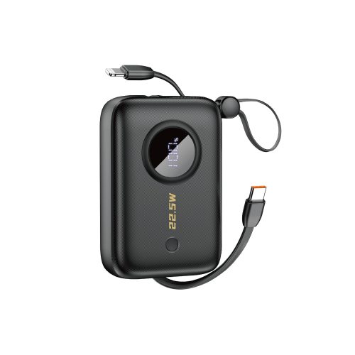 PowerBank 1000mah ar USB-C / Lightning Black kabeļiem