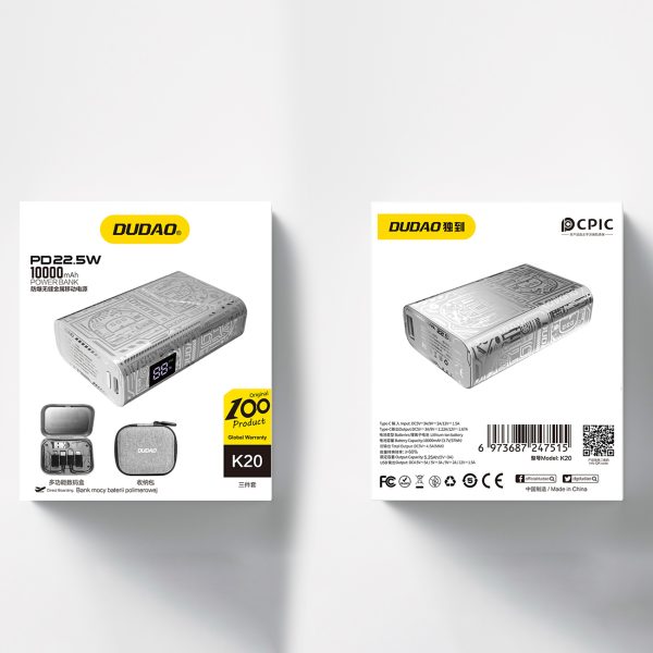 Stilīgs PowerBank 1000MAH USB-A / USB-C 22.5W Sudrabs