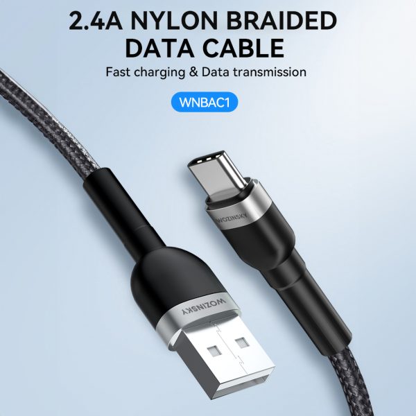 Kabeļa kabelis USB-A BRAID-USB-C 2,4A 1M melnā krāsā