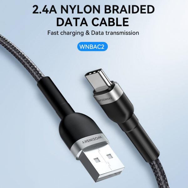 Kabeļa kabelis USB-A BRAID-USB-C 2,4A 2M melnā krāsā