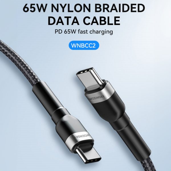 Kabeļa kabelis USB-C BRAID-USB-C PD 65W 2M melnā krāsā