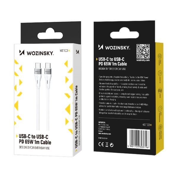 Izturīgs elastīgs kabelis USB-C kabelis-USB-C PD 65W 1m balts