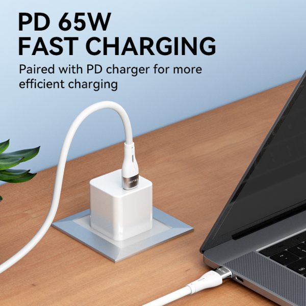 Izturīgs elastīgs kabelis USB-C kabelis-USB-C PD 65W 1m balts