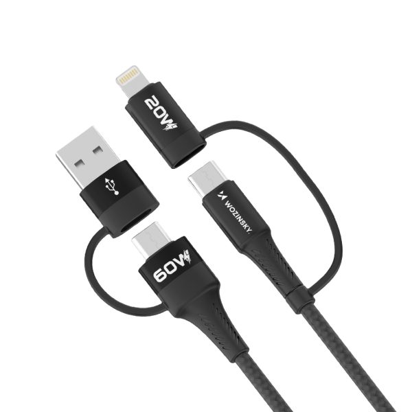 4in1 Universal Cable 2x USB-C 1X USB-A 1x Lightning 60W 1M Black