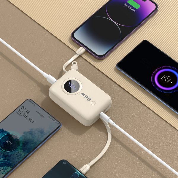 PowerBank 1000mah ar USB-C / iPhone zibens smilškrāsas kabeļiem