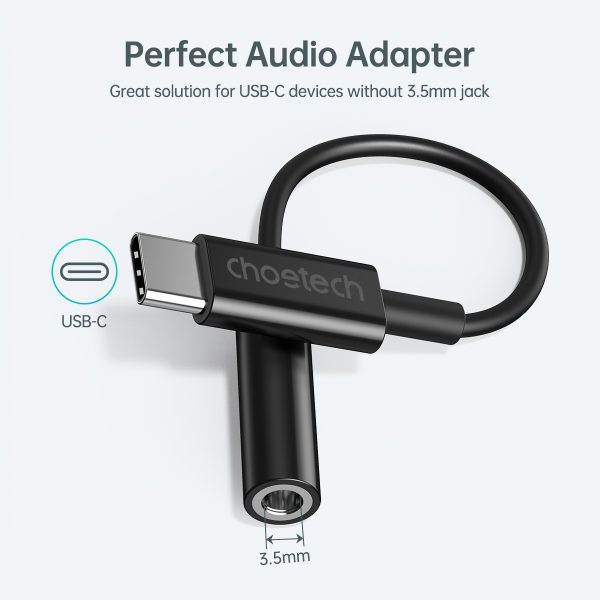 USB -C audio adaptera adapteris - ligzda 3,5 mm 11 cm melns