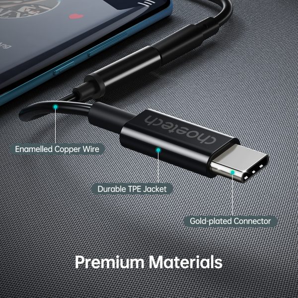 USB -C audio adaptera adapteris - ligzda 3,5 mm 11 cm melns