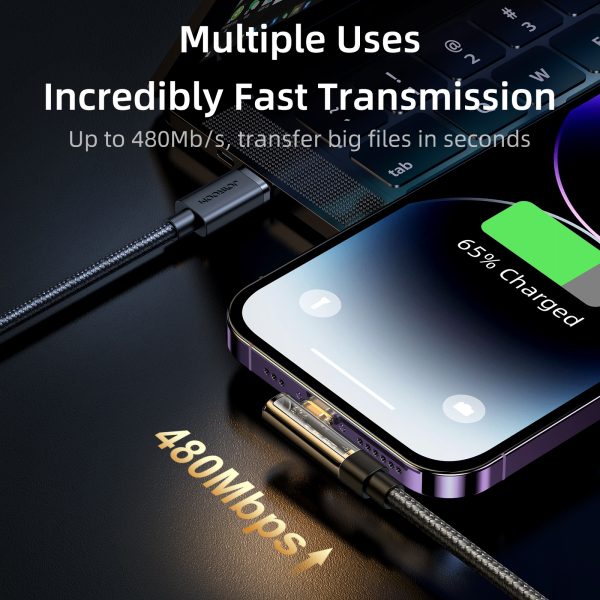 Kabeļa leņķa kabelis iPhone USB -C - Lightning 20W 480 Mb / s 1,2m zilā krāsā