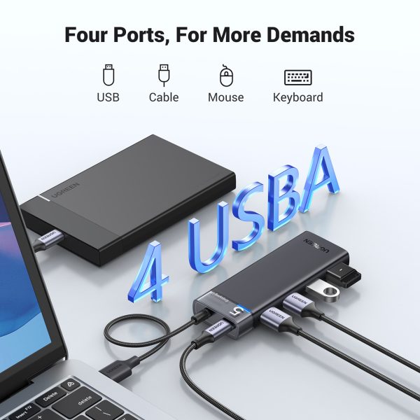 Centra adaptera izplatītājs 4X USB-A 3.0 portos un USB barošanas kabelis