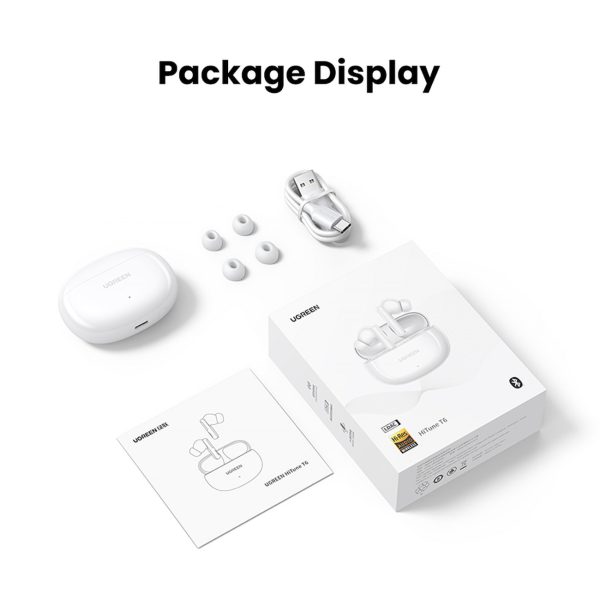 Bezvadu austiņas T6 hitune ar ANC + USB-A Cable-USB-C White White