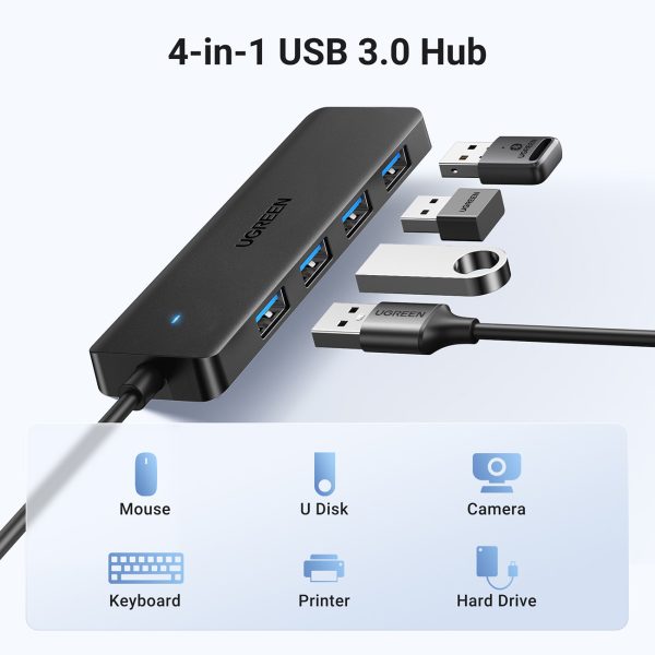 Centra adaptera izplatītājs 4x USB-A 3.0 Port + USB-A 3.0 kabeļa melns