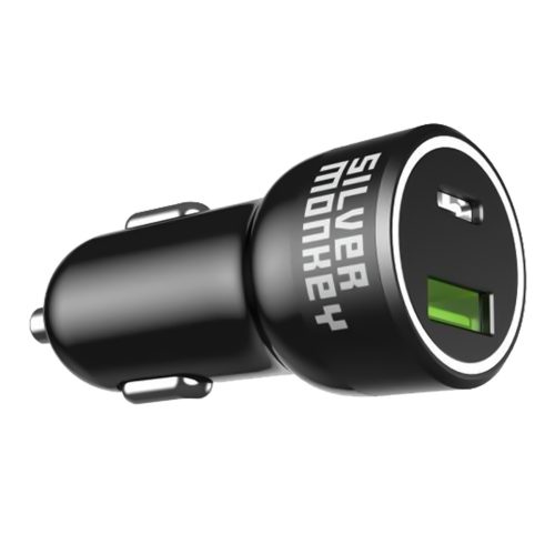 1XUSB-C 1XUSB-A 45W PD QC Melnās automašīnas lādētājs QC Black