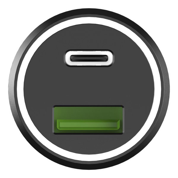 1XUSB-C 1XUSB-A 45W PD QC Melnās automašīnas lādētājs QC Black