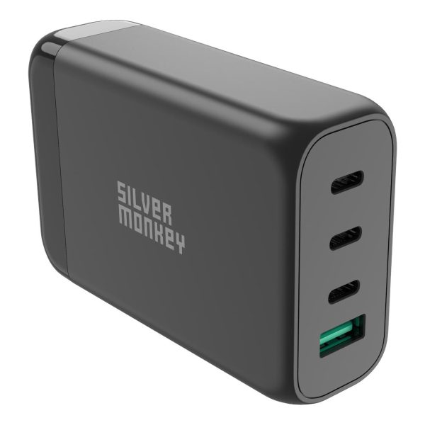 130W GAN lādētājs ar 3xusB-C PD USB-A QC 3.0 Melnais lādētājs
