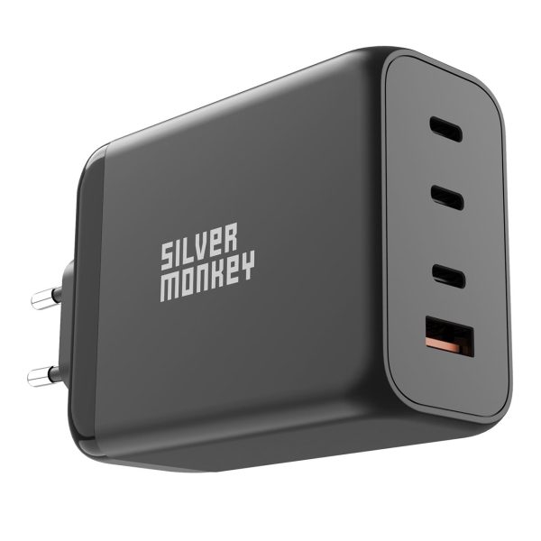 Spēcīgs GaN Charger 200w 3xUsB-C PD USB-A QC 3.0 Black