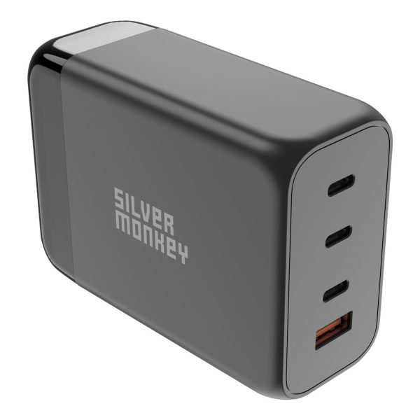 Spēcīgs GANA 200W tīkla lādētājs ar 3XUSB-C PD USB-A QC 3.0 Melnās strāvas kabelis