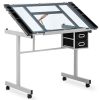 Galda mobilais stikla krājuma galds ar atvilktnēm 104x60 cm skicēšanas zīmēšanai
