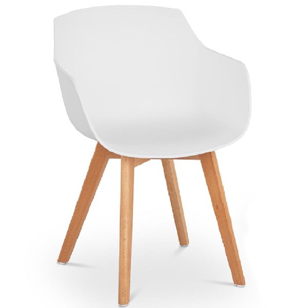 Skandināvijas plastmasas kausa krēsls ar koka kājām līdz 150 kg 2 pcs balts