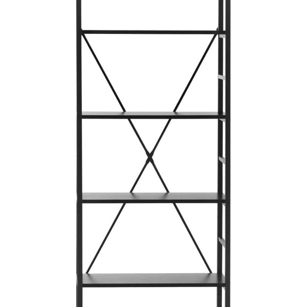 Bēniņu grāmatu grāmatu skapis ar tērauda rāmi 28 x 60 x 182 cm melns