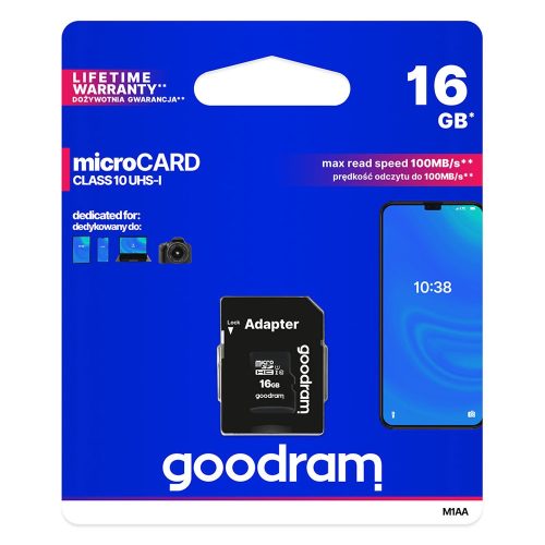 Microcard 16 GB Micro SD HC/XC UHS-A SD adaptera nolasījums līdz 100 MB/s atmiņā