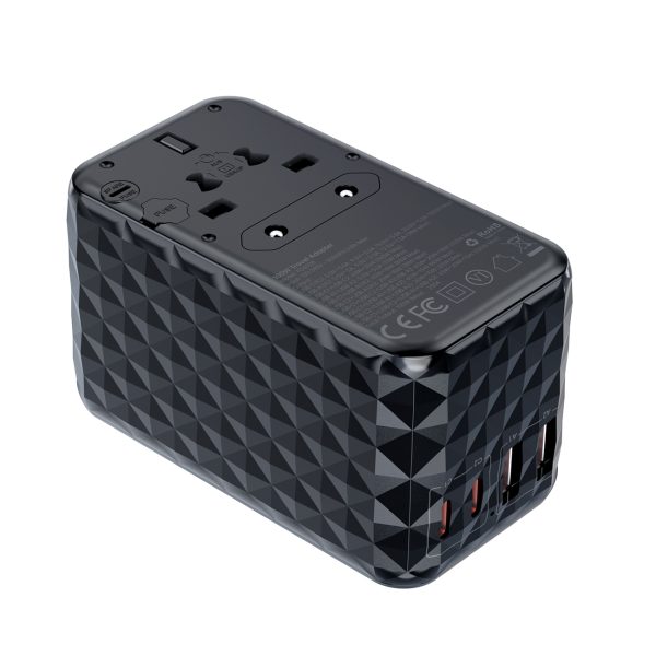 Adaptera ceļojumu lādētājs ES / US / AUS / UK 2X USB-C 2X USB-A 100W-Black