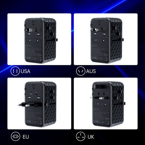 Adaptera ceļojumu lādētājs ES / US / AUS / UK 2X USB-C 2X USB-A 100W-Black
