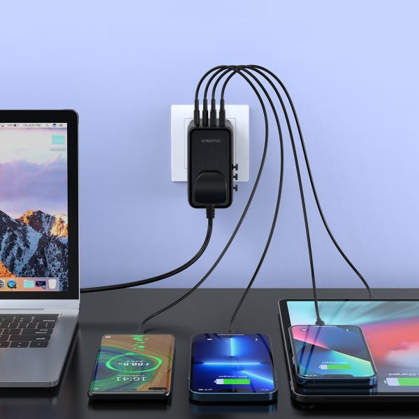 Adaptera ceļojumu lādētājs ES / US / AUS / UK 2X USB-C 2X USB-A 100W-Black
