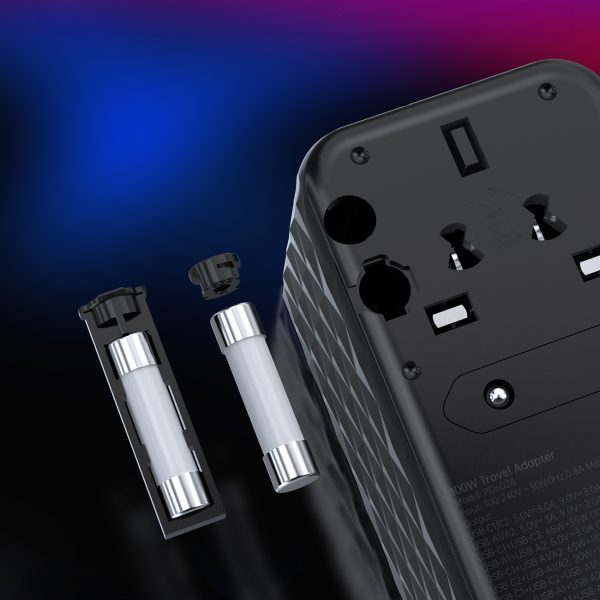 Adaptera ceļojumu lādētājs ES / US / AUS / UK 2X USB-C 2X USB-A 100W-Black