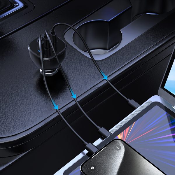 Automašīnu lādētājs 160W 2x USB-C PD 3.1 1x USB-A-Black