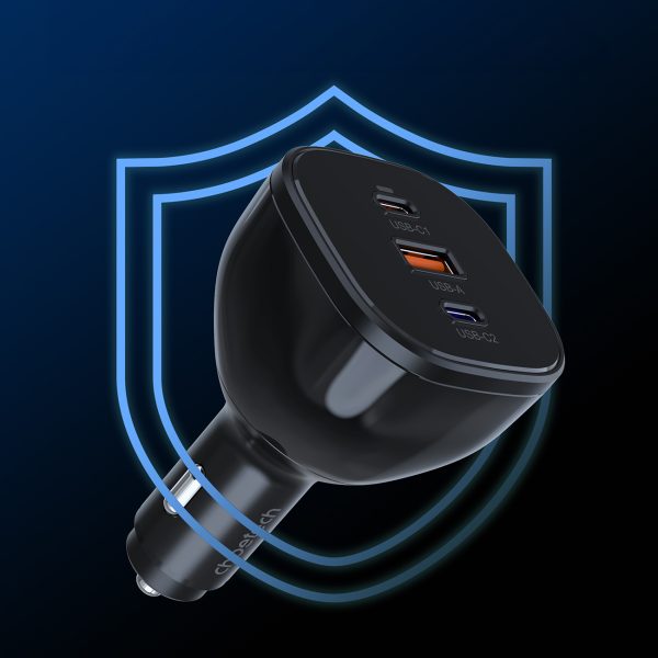 Automašīnu lādētājs 160W 2x USB-C PD 3.1 1x USB-A-Black