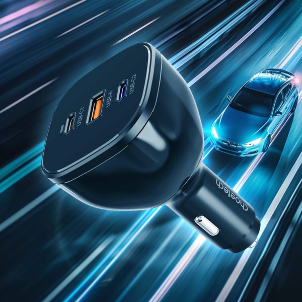 Automašīnu lādētājs 160W 2x USB-C PD 3.1 1x USB-A-Black