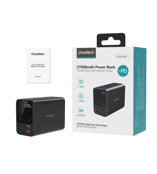 PowerBank 27000 MAH 2X USB-A 2X USB-C 100W barošanas stacija-melns