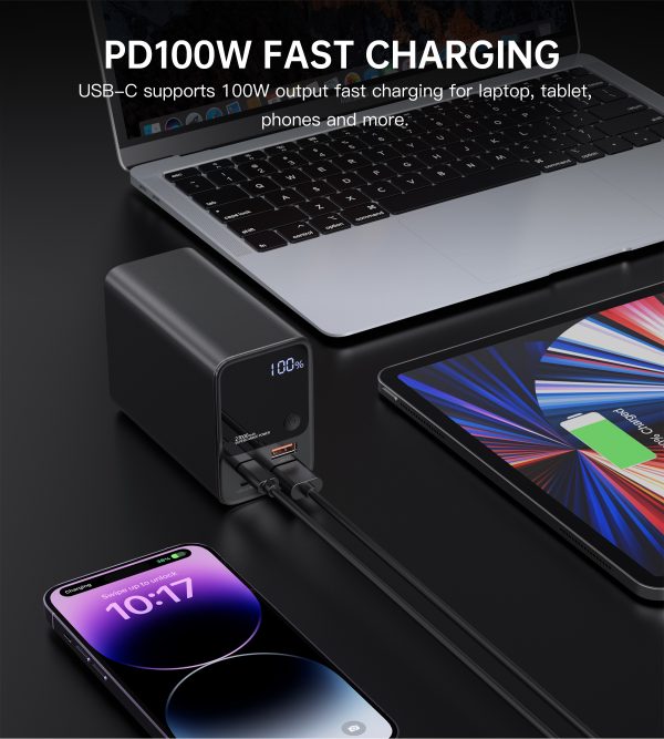 PowerBank 27000 MAH 2X USB-A 2X USB-C 100W barošanas stacija-melns