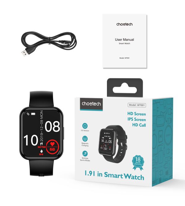 SmartWatch ar savienojumu saņemšanas ekrāna funkciju 1.91 '' IP67 - melns