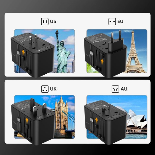 Adaptera ceļojuma lādētājs 45W ES / ASV / AUS / Lielbritānija ar iebūvētu -in USB -C kabeli -melns
