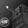Adaptera ceļojuma lādētājs 45W ES / ASV / AUS / Lielbritānija ar iebūvētu -in USB -C kabeli -melns