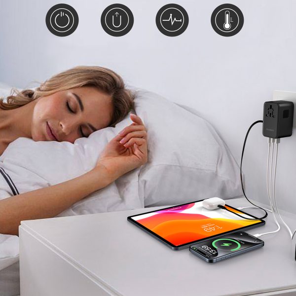 Adaptera ceļojuma lādētājs 45W ES / ASV / AUS / Lielbritānija ar iebūvētu -in USB -C kabeli -melns