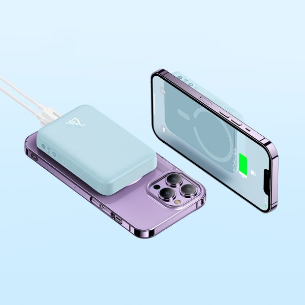 Magnētiskais mini 10 000 mAh 20W indukcijas PowerBank + USB -C kabelis - zils
