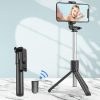 Teleskopiskais selfijs ar tālvadības pults statīva stendu pa tālruni 0,7 m - melns