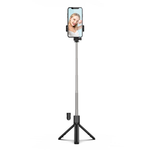 Teleskopiskais selfijs ar tālvadības pults statīva stendu pa tālruni 0,7 m - melns