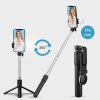Teleskopiskais selfijs ar tālvadības pulti + LED lampas statīva stends pa tālruni 0,71m - melns