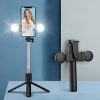 Teleskopiskais selfijs ar tālvadības pulti + LED lampas statīva stends pa tālruni 0,71m - melns